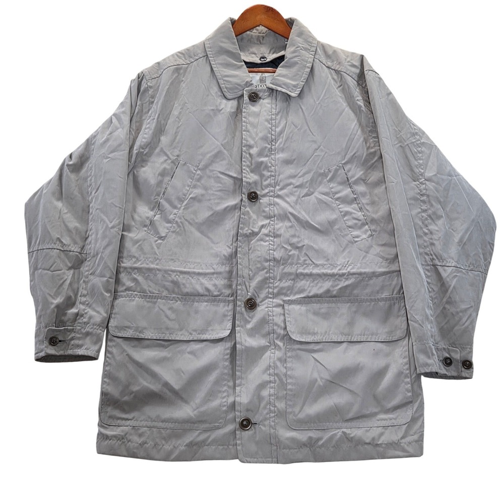 VTG London Fog Gray Long‎ Rain Coat Jacket Removable Lining Mens Size M